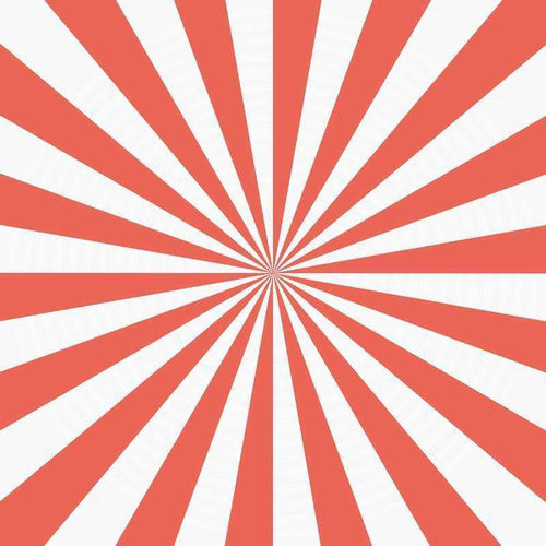 A symmetric sunburst pattern with alternating coral and white stripes