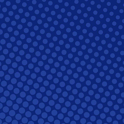 Navy blue background with evenly spaced lighter blue polka dots