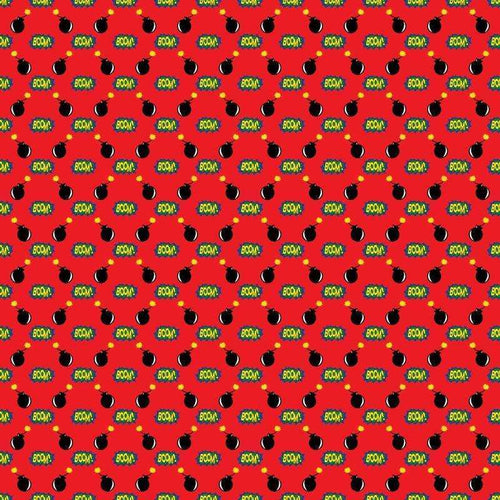 Cartoon-style bomb pattern on a red background