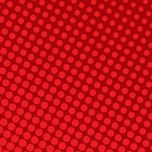 Red fabric with a pattern of evenly spaced polka dots