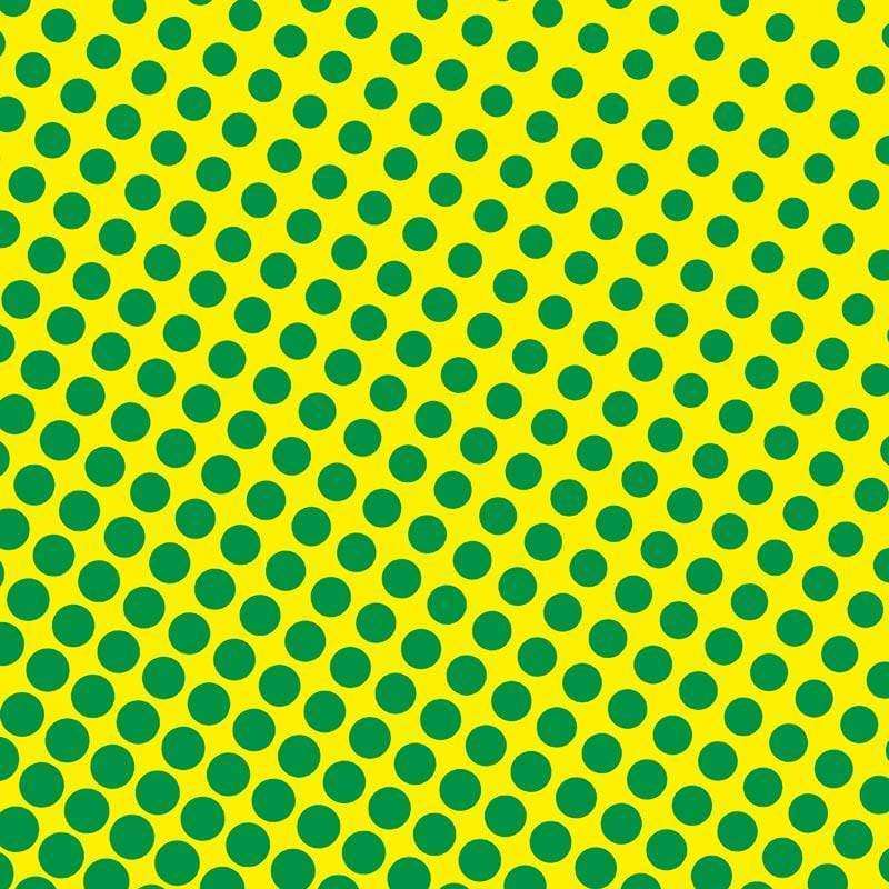 Bright green polka dots on a yellow background