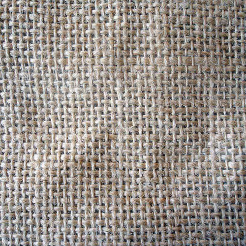 Close-up of a natural burlap fabric weave pattern