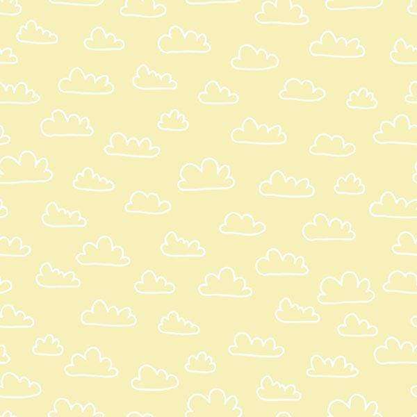Seamless pattern with white cloud outlines on a pastel yellow background