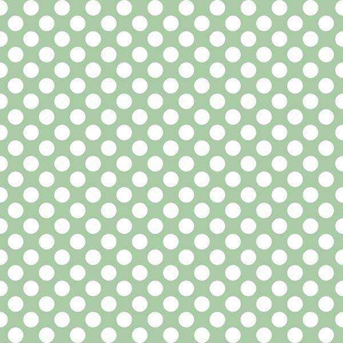 A seamless polka dot pattern on a sage green background