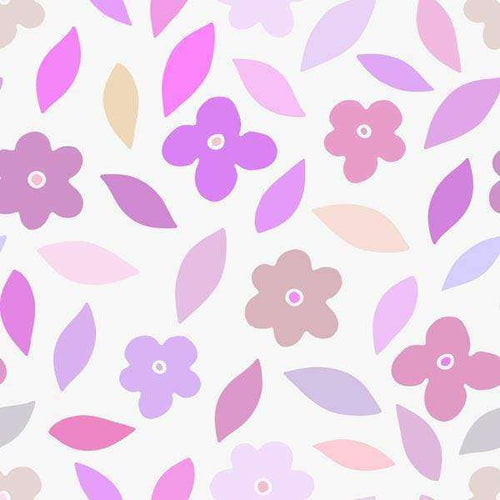 Floral pattern with purple and pink flowers on a light background