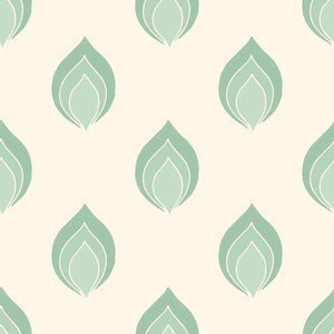 Repeated teal leaf pattern on a pale background