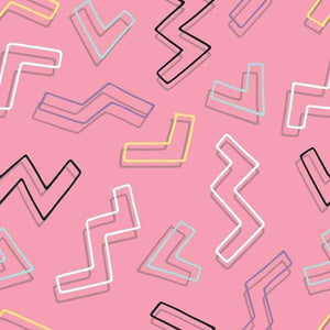Geometric zigzag patterns on a pink background