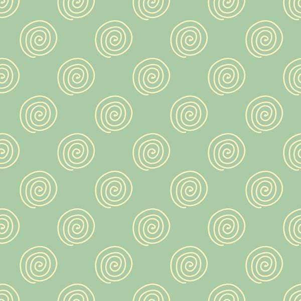 Repeated swirl pattern on a mint green background
