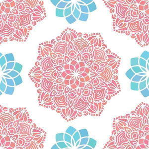 Intricate coral mandala patterns with blue accents on a white background