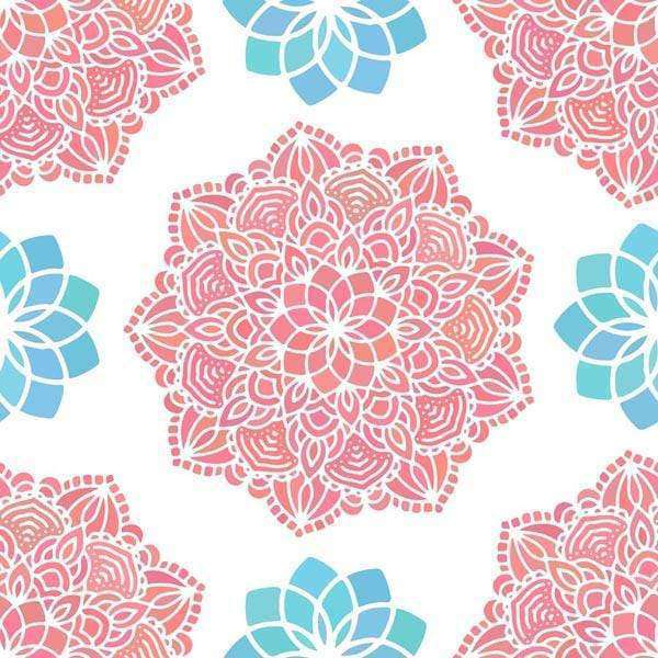 Intricate coral mandala patterns with blue accents on a white background