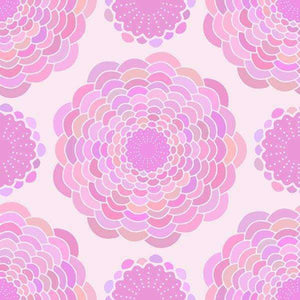 A symmetrical floral pattern in shades of pink and purple