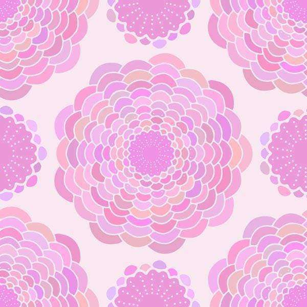 A symmetrical floral pattern in shades of pink and purple