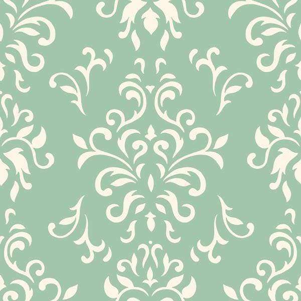 Elegant white fleur-de-lis pattern on sage green background