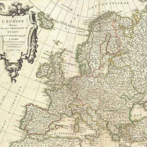 Antique-styled map pattern with European countries