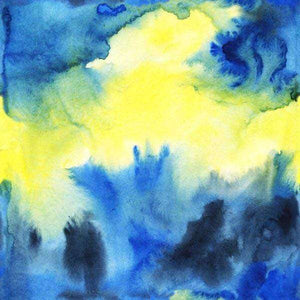 Abstract watercolor pattern with blue and yellow hues