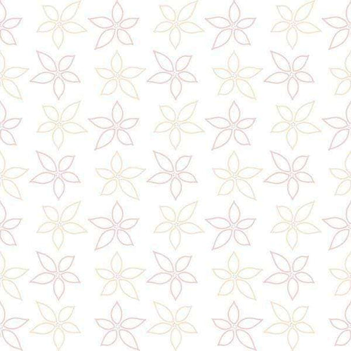 Pattern of pastel-colored flowers on a white background