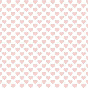 Repeating pattern of pale pink hearts on a white background