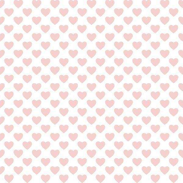 Repeating pattern of pale pink hearts on a white background