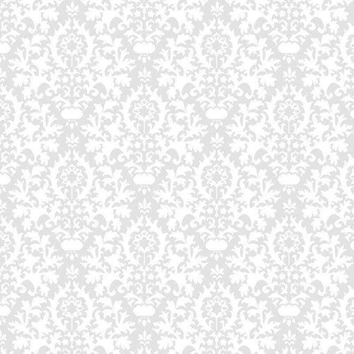 Subtle gray damask pattern on a white background