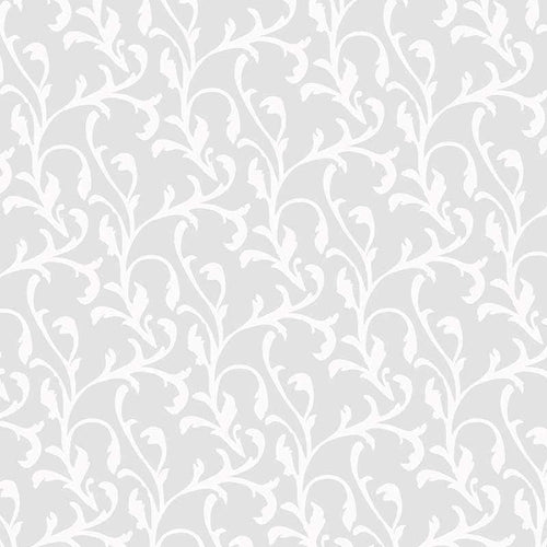 Seamless floral pattern with silver vines on a gray background