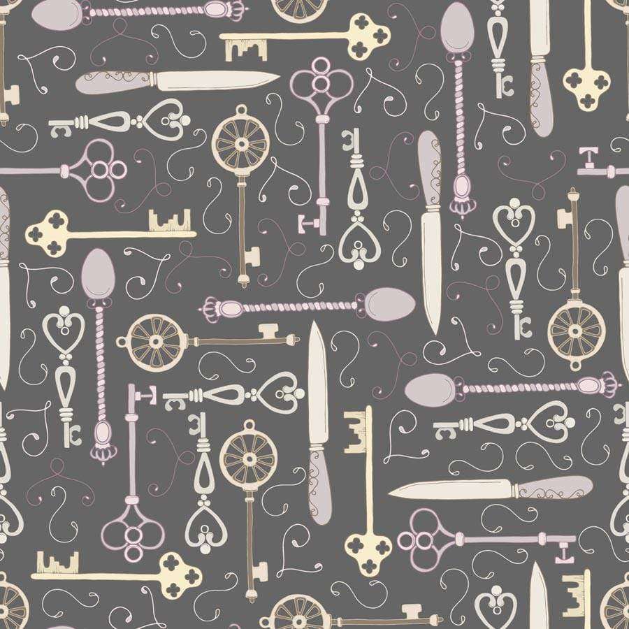 Vintage-inspired pattern with an assortment of Victorian tools in muted colors