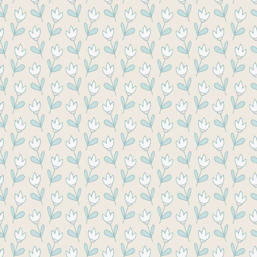 Stylized light blue and white floral pattern on a pale background