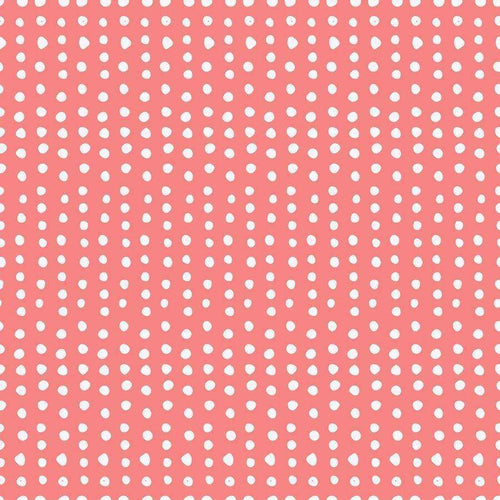 Coral background with white polka dots