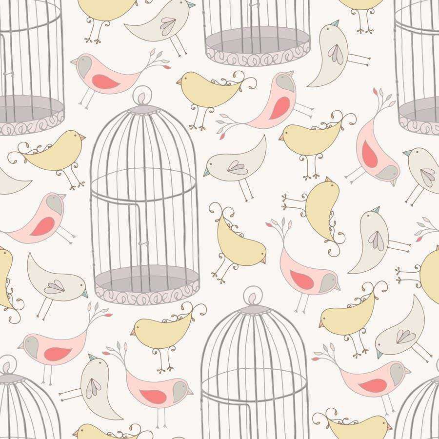 Illustration of colorful birds and birdcages on a light background