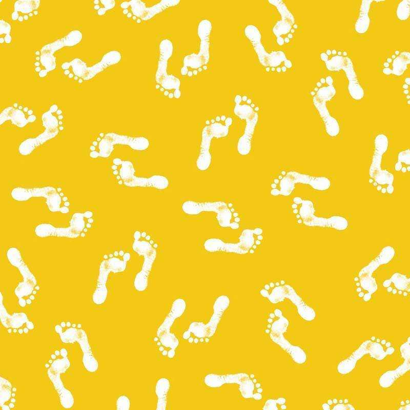 Pattern of white footprints on a yellow background