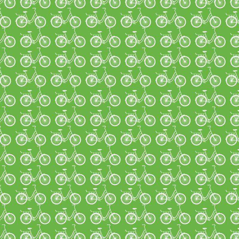 Green background with repeating white bicycle pattern