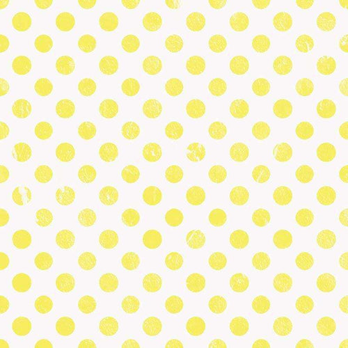 Yellow polka dots on a white background