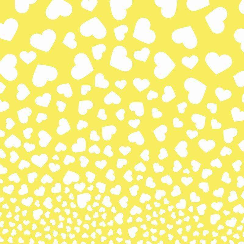 White heart shapes scattered on a sunny yellow background
