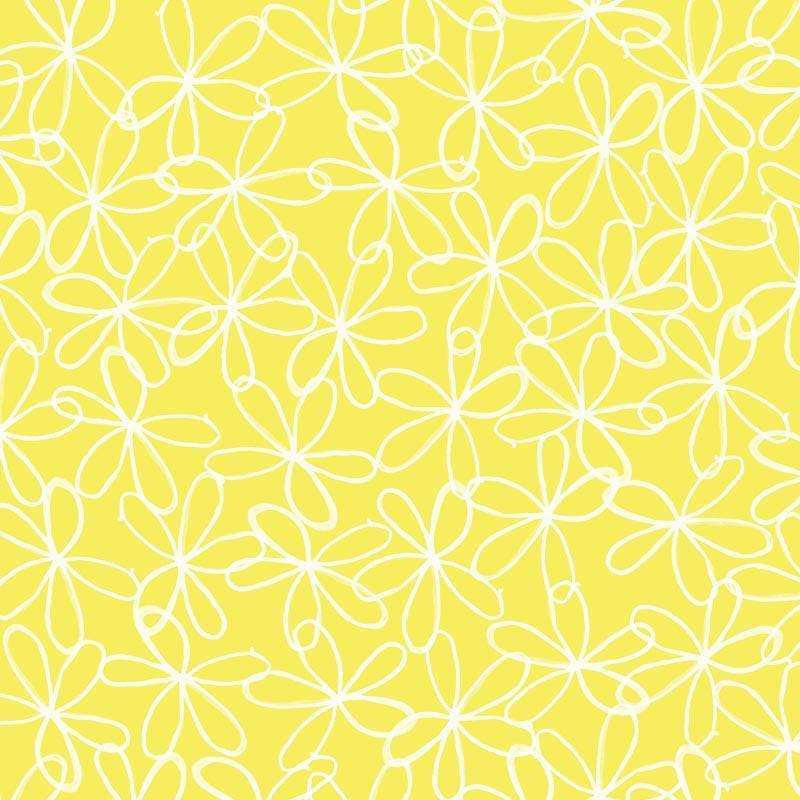 Yellow background with white daisy-like floral patterns