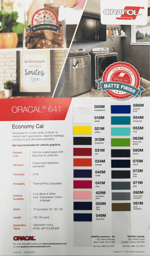 Crafter's Vinyl Supply More ORACAL® 641 Colour Chart by Crafters Vinyl Supply
